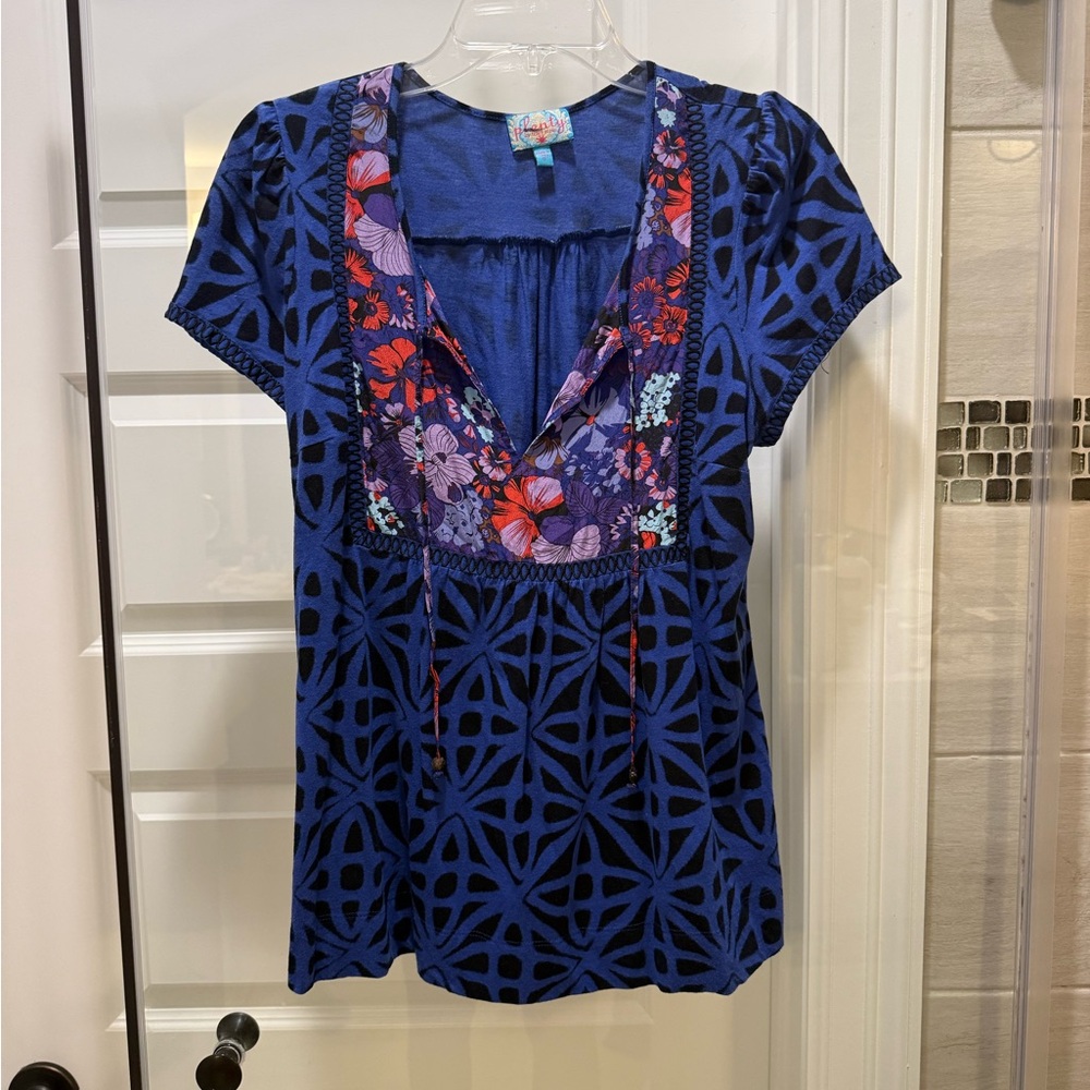 Plenty by Tracy Reese Blue Floral and Black Patterned Top